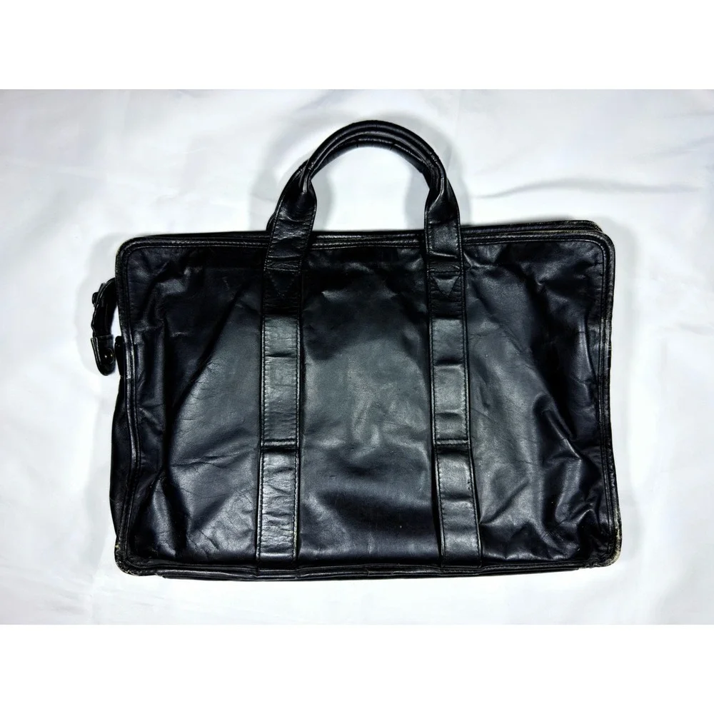 TUMI Genuine Leather Black Briefcase Laptop Business Travel Bag Organizer